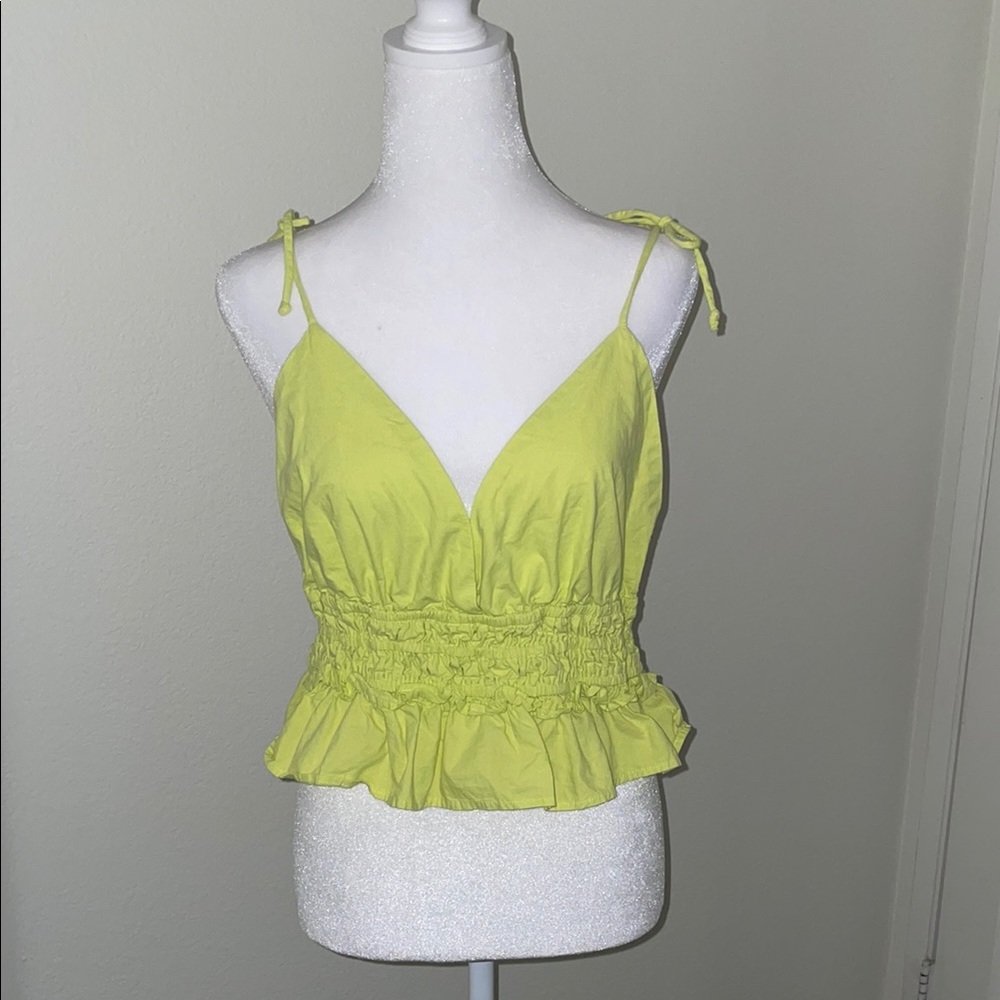 Green Smocked Camisole with Ruffled Hem